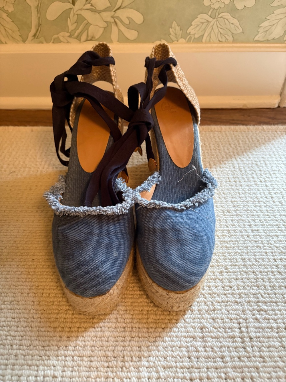 Castaner Blue Espadrille Wedge Lace-Up Sandals